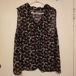 Floral Sleeveless Blouse - Black and Red